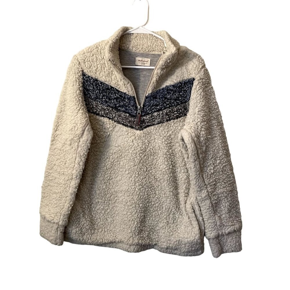 Weatherproof vintage fleece half zip sweater jacket chevron cream pullover